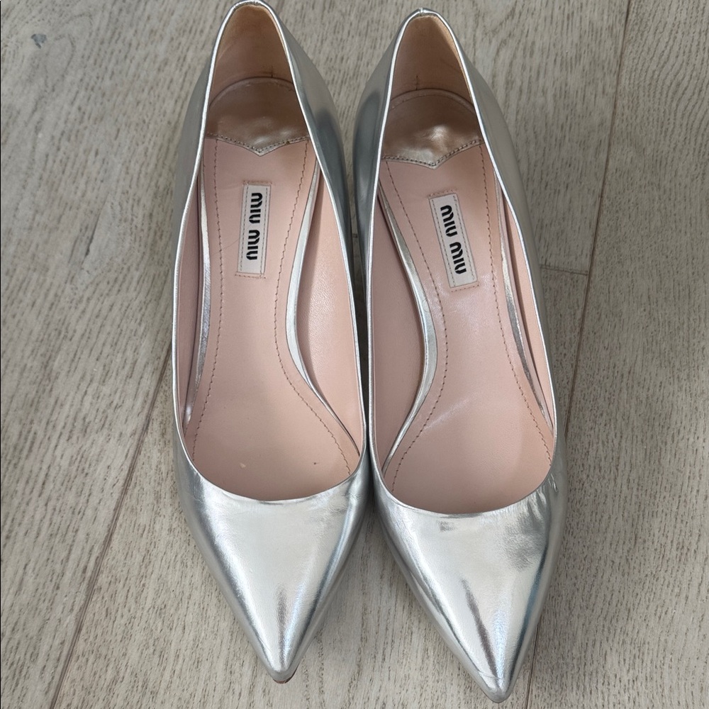 Miu Miu Silver Pointed Toe Heels
